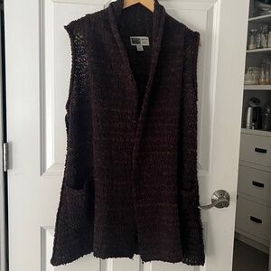 Habitat Brown Purple Gold Oversized Lagenlook Sweater Vest Open Duster sz Small
